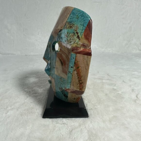 Vintage Mid Century Mayan Aztec Burial Death Mask Precious Stone Mosaic - Picture 2 of 8